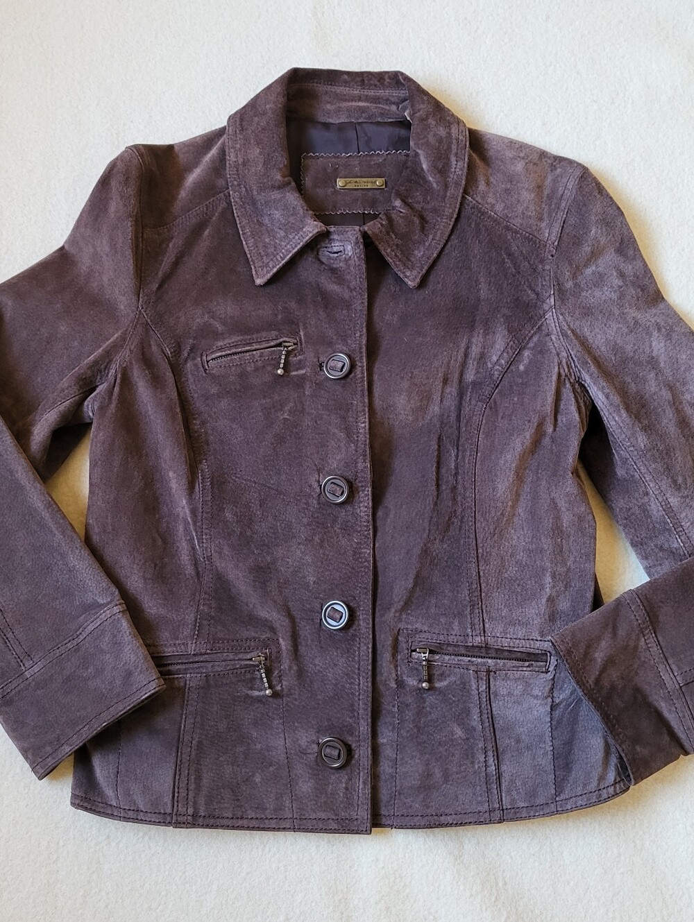 Vintage 90s Brown Suede Leather Jacket Womens Size M Petite By i.e. Relaxed